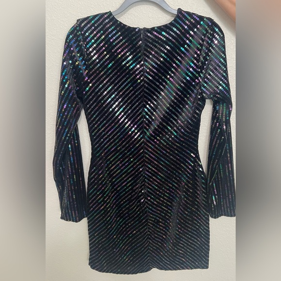 Cosmopolitan Dress the Population Deep V Multi Color Sequin Black Mini Dress - Picture 2 of 4